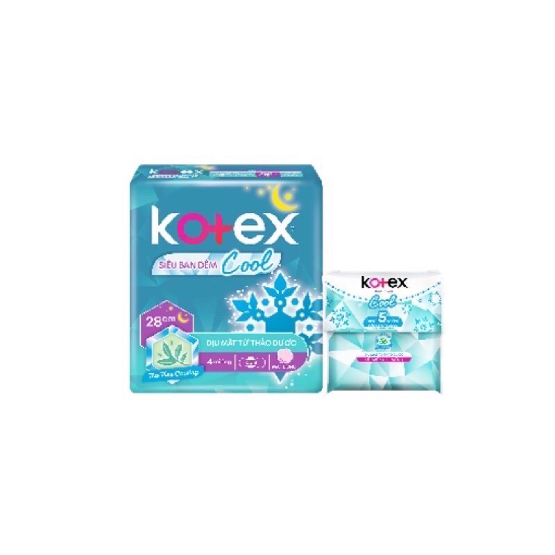 Băng Vệ Sinh Kotex Siêu Ban Đêm COOL MÁT LẠNH Có Cánh 28cm Gói 4 Miếng