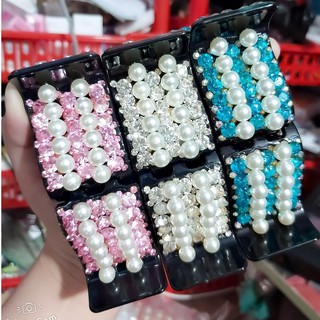Kẹp tóc càng cua 5 răng đính đá màu và hạt ngọc trắng