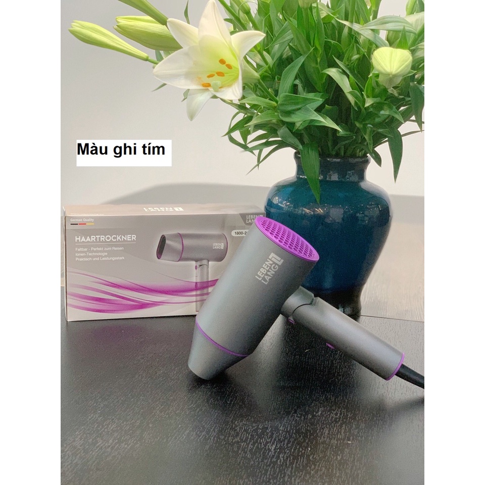 Máy sấy tóc ion gấp gọn 2100W Lebenlang, màu mới: tím, xanh saphire và rose gold, bảo hành 2 năm