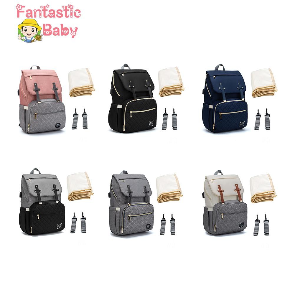 Interesting❀Flip Nappy Backpack Bag Mummy Stroller Mom Baby Multi-function Travel Diaper Bag