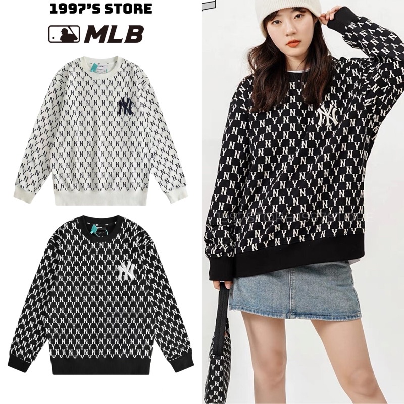 Áo sweater form rộng nam nữ tay dài in hình mono mlb cực chất