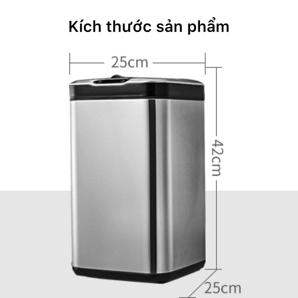 Thùng rác cảm ứng Assel 13L Inox 430 cao cấp, cảm biến tự động đóng mở nắp thông minh tiện ích