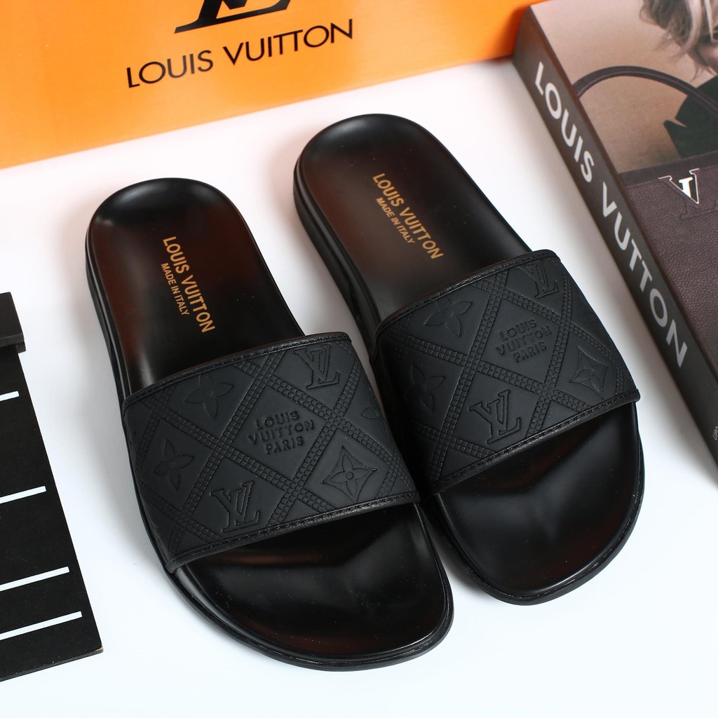 Dép quai ngang LOUIS VUITTON dép Unisex nam nữ đế cao su êm chân bền chắc thời trang HỌA TIẾT QUAI DA