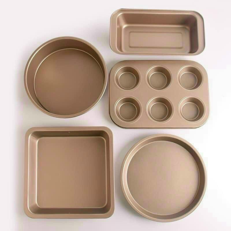 Khuôn làm bánh cao cấp chống dính SET 5 chiếc, khuôn nướng bánh cupcake, pizza, bánh mì bằng thép carbon an toàn