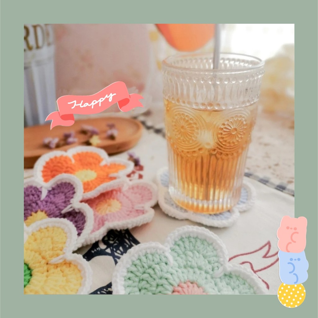 LÓT LY HOA VIỀN XINH XẮN HANDMADE LEN