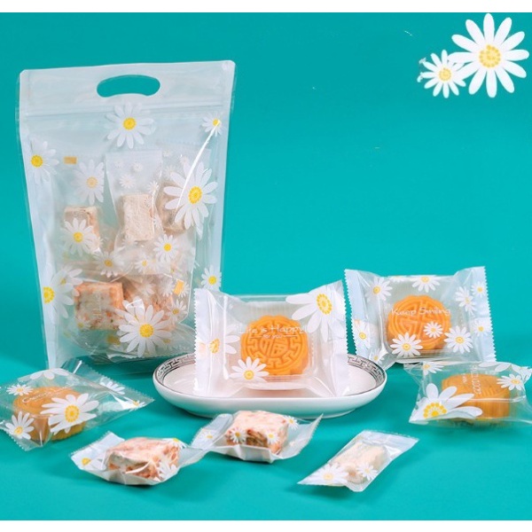 Túi đựng bánh quy/kẹo nougat/bánh trung thu/túi zip hình hoa cúc