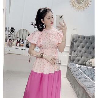 Đầm maxi hồng hoạ tiết trái tim dễ thương🌸 2 màu ảnh thật