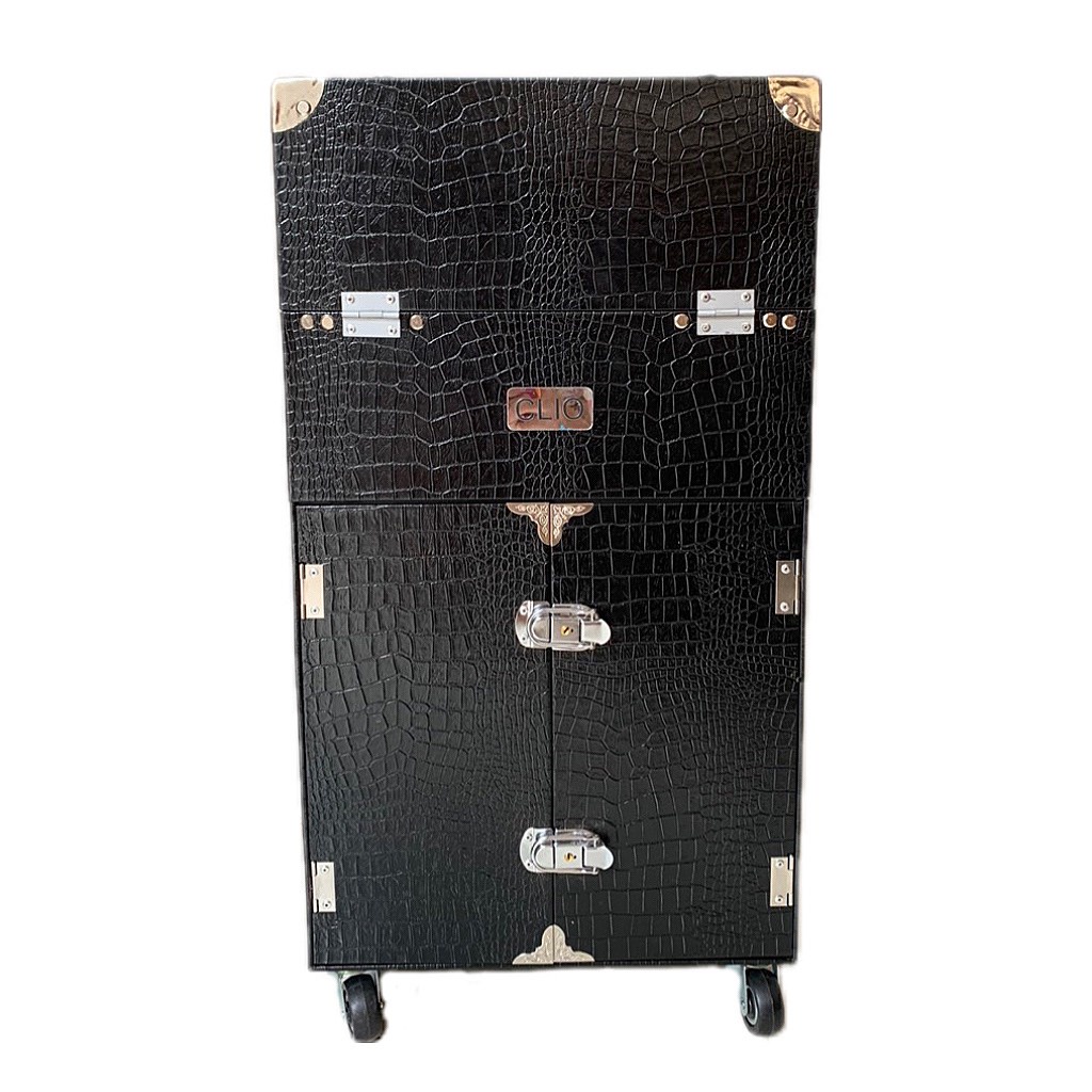Cốp vali kéo bọc góc bạc & cửa HANA nhiều ngăn đựng mỹ phẩm, dụng cụ trang điểm, make up, phun xăm, nối mi,...36x22x64cm