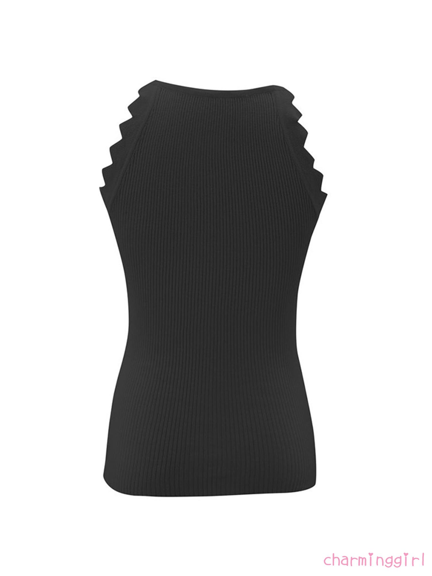 QAQ-Women´s Summer Sleeveless Vest Solid Color Rib Knit O-neck Lace Vest Camisole Ladies Sexy Fashion Slim Nightclub Wear | BigBuy360 - bigbuy360.vn