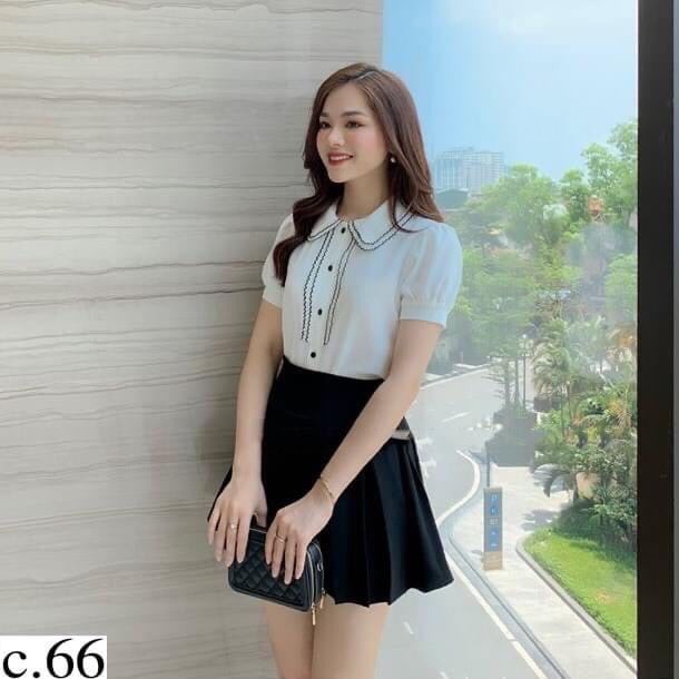 Set bộ áo kẻ viền kèm chân váy xếp ly có lót trong thời trang