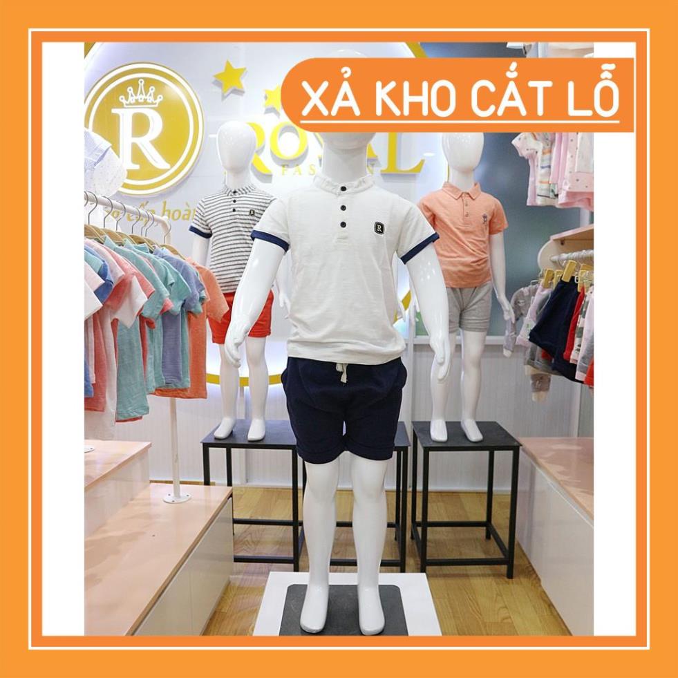 Bộ quần áo thun cotton tay ngắn  Áo trắng Bo tay cao cấp cho trẻ em quần xanh đen cưng xỉu cho bé (5-21kg)- Royal KIDS