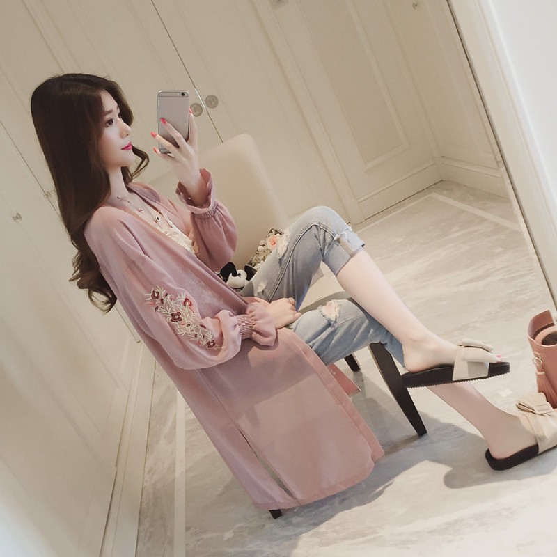 Áo khoác cardigan dáng dài thêu hoa sang trọng thanh lịch