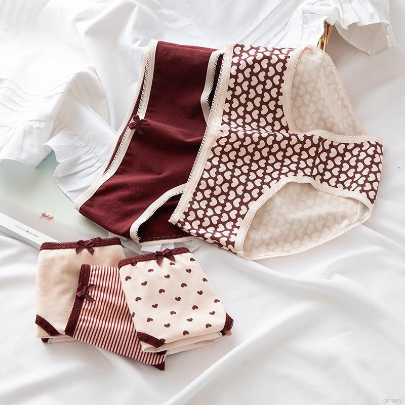 Quần Lót Cotton Lưng Vừa In Họa Tiết Trái Tim Ngọt Ngào Phong Cách Hàn Quốc Cho Nữ