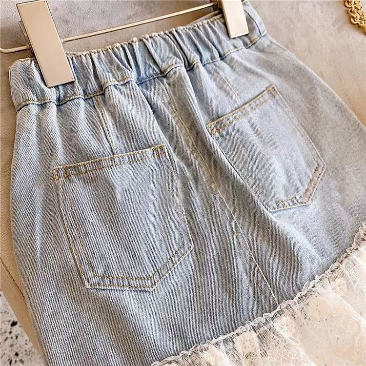 [Babycat] Hàng Có Sẵn Chân Váy Denim Ngắn Phối Ren Dễ Phối Đồ Thời Trang Mùa Hè Phong Cách Nhật Bản Hàn Quốc Hàng Mới Dành Cho Bé Gái