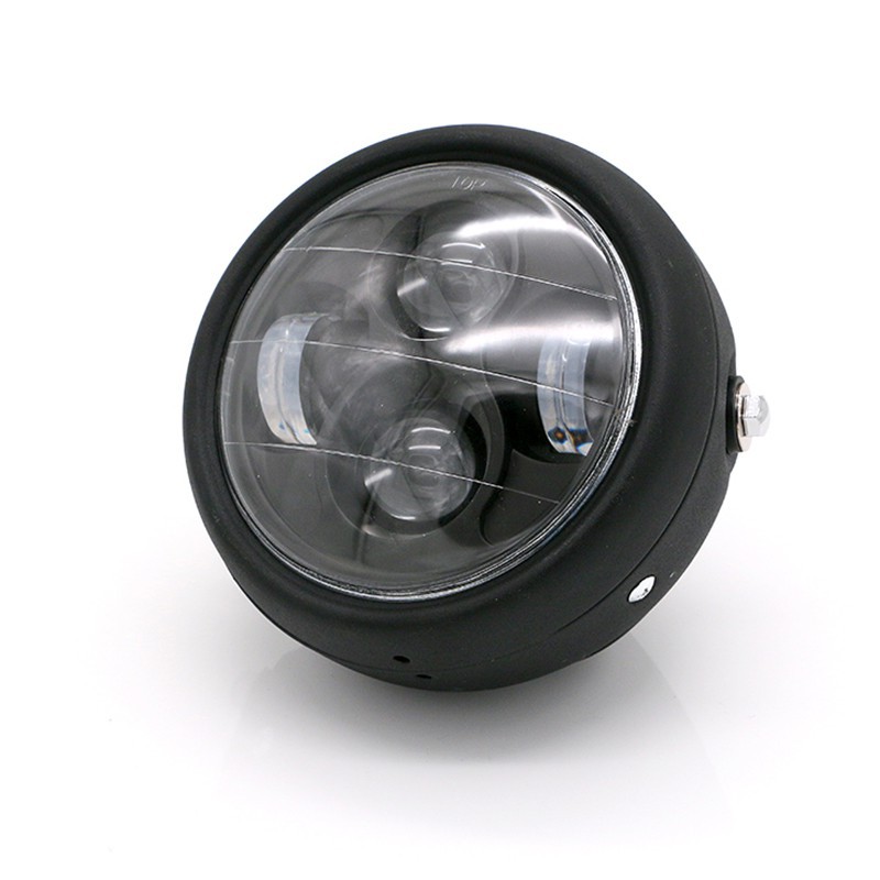 Đèn pha độ xe máy classic kiểu dáng Su GN bi Led gáo đèn tròn sơn đen , mặt mika trong