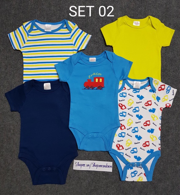 Set 5 body chip, bodysuit cho bé trai và bé gái sơ sinh từ 0-9kg - BC02