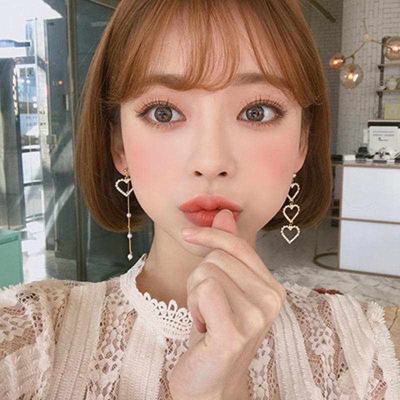 Khuyên Tai Hình Trái Tim Đính Đá Pha Lê Và Ngọc Trai Nhân Tạo Phong Cách Hàn Quốc Mới