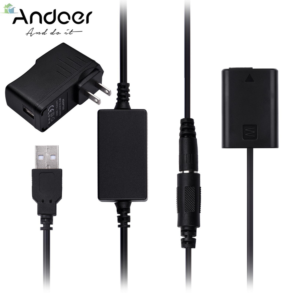 YOUP  Andoer DR-FW50 Fully Decoded DC Coupler Dummy Battery Replace of NP-FW50 Battery with USB DC Converter Power Cable Wall Plug Compatible with  A7 A7R A7S A7M A7II A7S2 A7M2 A7R2 A6500 A6400 A6300 A6100 A6000 A5100 A5000 A3000 NEX5 NEX7 DSC-RX10