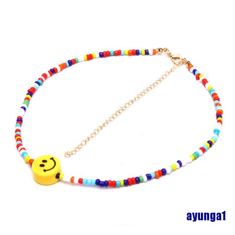 (ayunga1) Bohemia Colorful Beads Smile Face Pendant Choker Necklace Clavicle Jewelry Gift