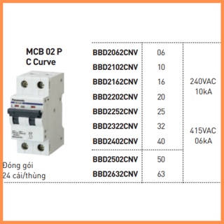 Cầu Dao Tự Động PANASONIC MCB 2P (CB 2 tép) dòng BBD