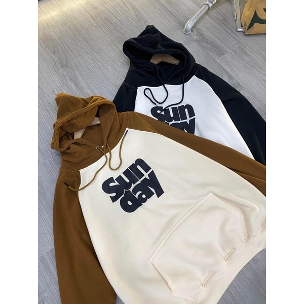 Áo Khoác Hoodie Nỉ Bông SUNDAY màu NÂU/ĐEN  Nam nữ unisex/Áo hoodie có mũ form rộng Jaystoree