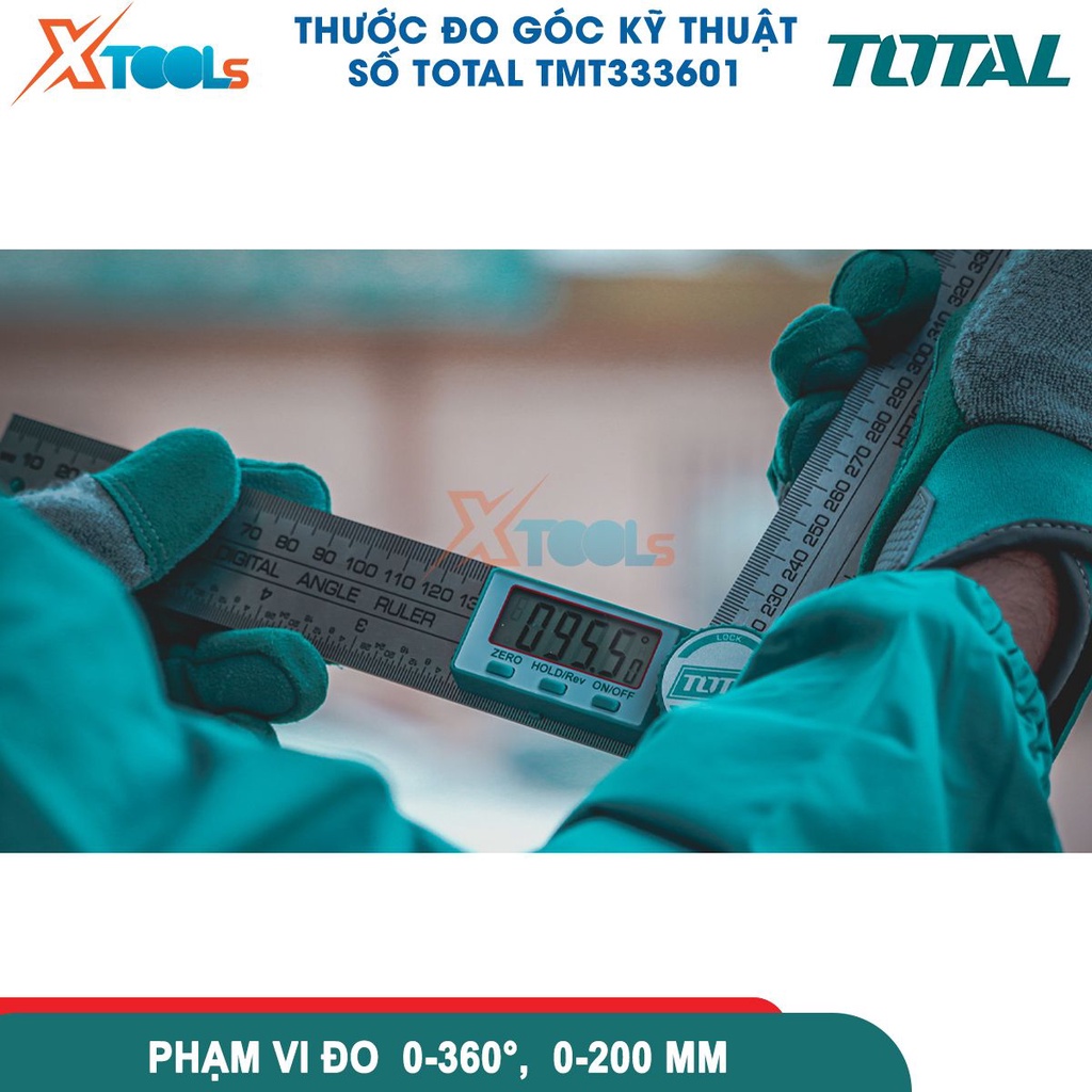 Thước đo kỹ thuật số TOTAL TMT333601, phạm vi đo 0-360°,0-200mm,0~400mm, chuyển đổi hệ thống mét/inch-CHÍNH HÃNG-XTOOLS