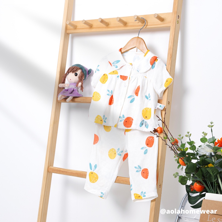 Pijama bé gái tay ngắn quần dài vải xô sợi tre Bamboo Premium hai lớp Áo Lá Homewear BAMG22