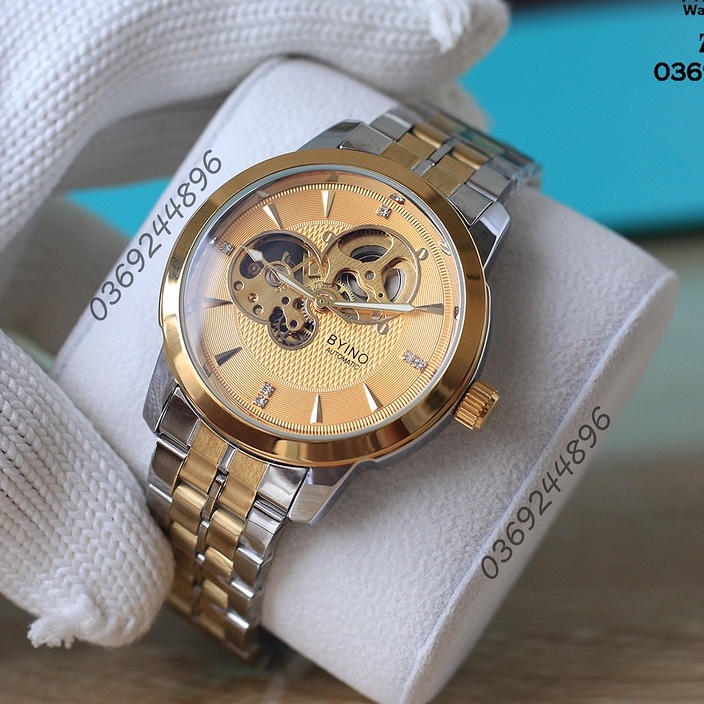 Đồng hồ nam Byino cơ lộ máy full vàng thiết kế ấn tượng, mạnh mẽ, phong cách trẻ trung, máy chạy automatic, NaiWatch