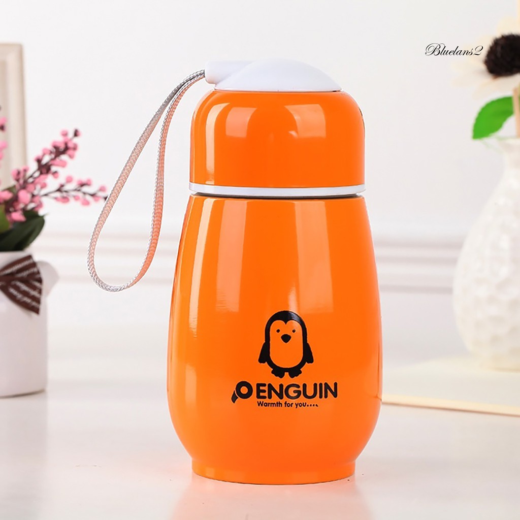 Bình Nước Hút Chân Không Chống Tràn Hình Chim Cánh Cụt 300ml Màu Xanh Dương 2