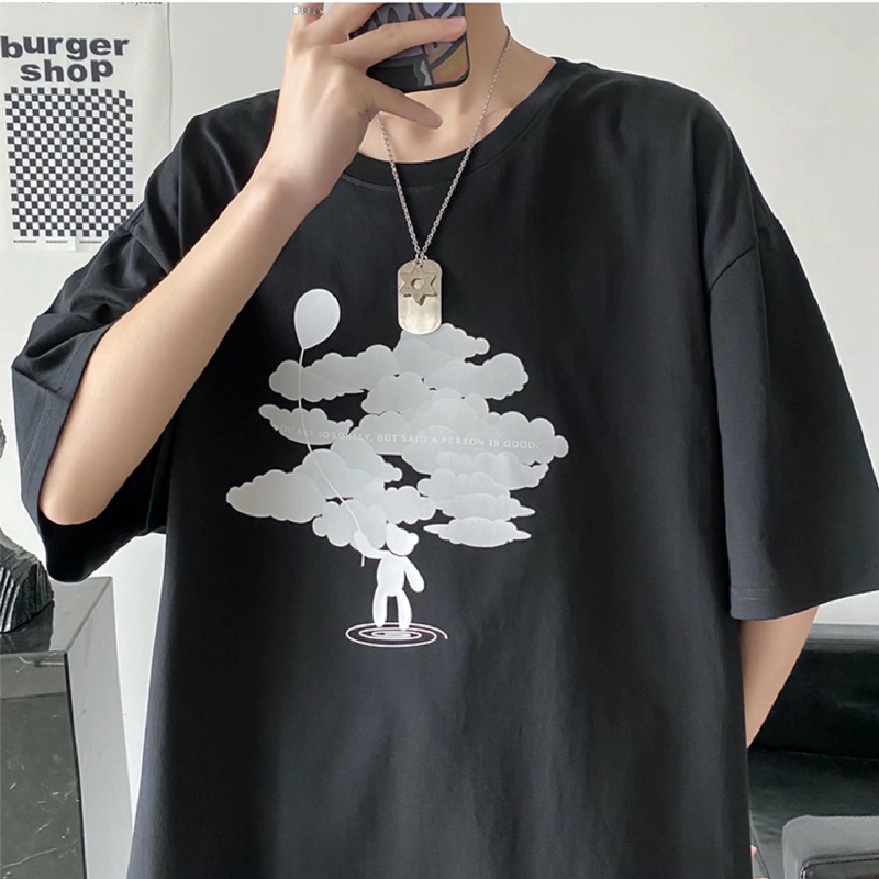 Áo Thun Tay Ngắn Dáng Rộng In Họa Tiết Hoạt Hình Phong Cách Hip Hop Hàn Quốc Thời Trang Mùa Hè Cho Nam Cỡ M-5XL