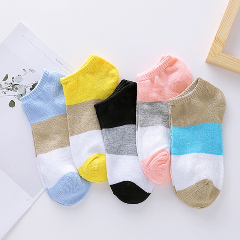 IELGY Đôi vớ cotton cổ thấp kiểu sọc độc đáo thời trang cho nữ