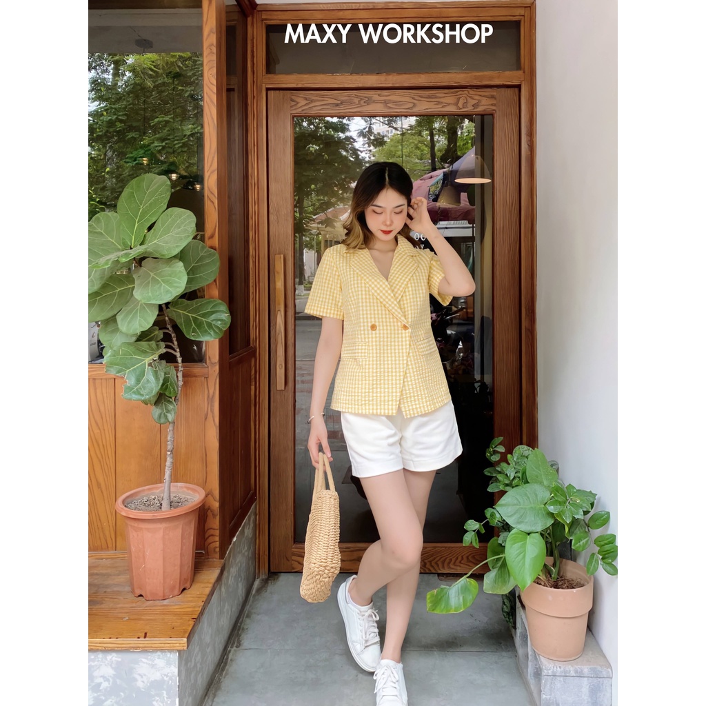 Áo blazer tay ngắn họa tiết sọc Caro Short Blazer Maxy Workshop | BigBuy360 - bigbuy360.vn