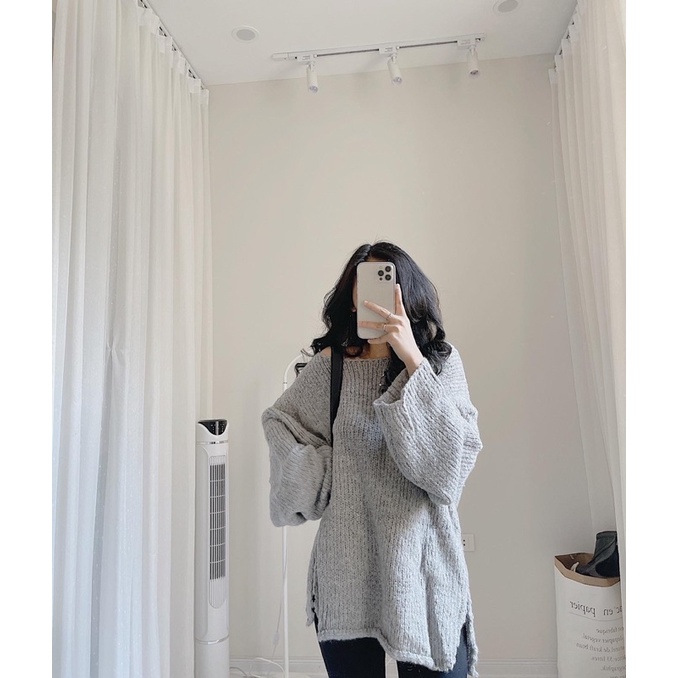 Áo len trơn lệch vai dấu quần | BigBuy360 - bigbuy360.vn