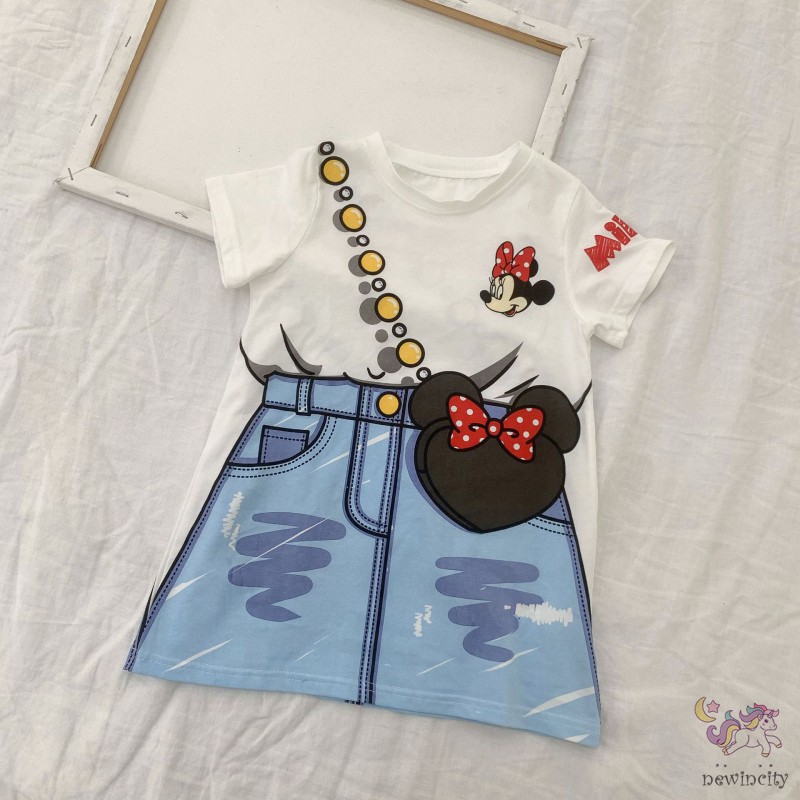 Đầm Tay Ngắn In Hoạ Tiết Hoạt Hình Cho Bé Gái