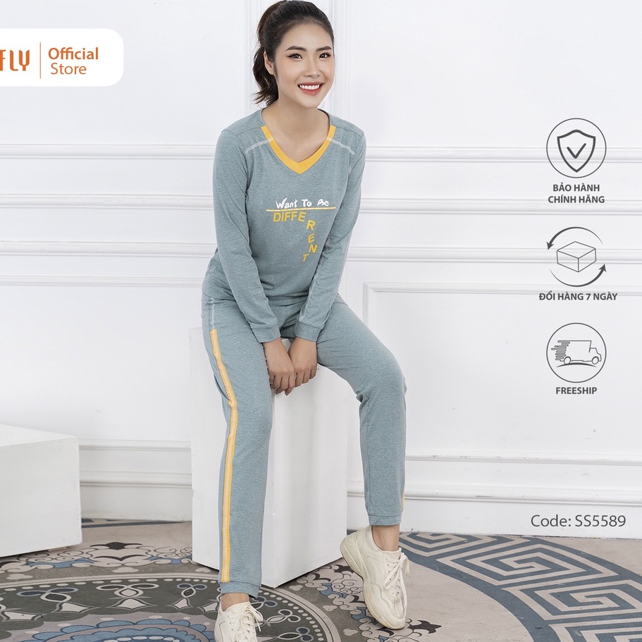 Bộ thể thao mặc nhà nữ cotton SUNFLY áo dài, quần dài SS5589