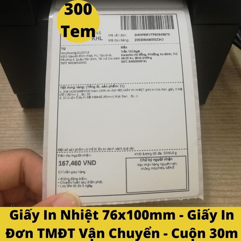 Giấy In Nhiệt Decal A7 / 75 x 100mm - Tệp300 Tem, In Bill Shopee, TMĐT, Cuộn A7, Có Sẵn Lớp Keo Tự Dính