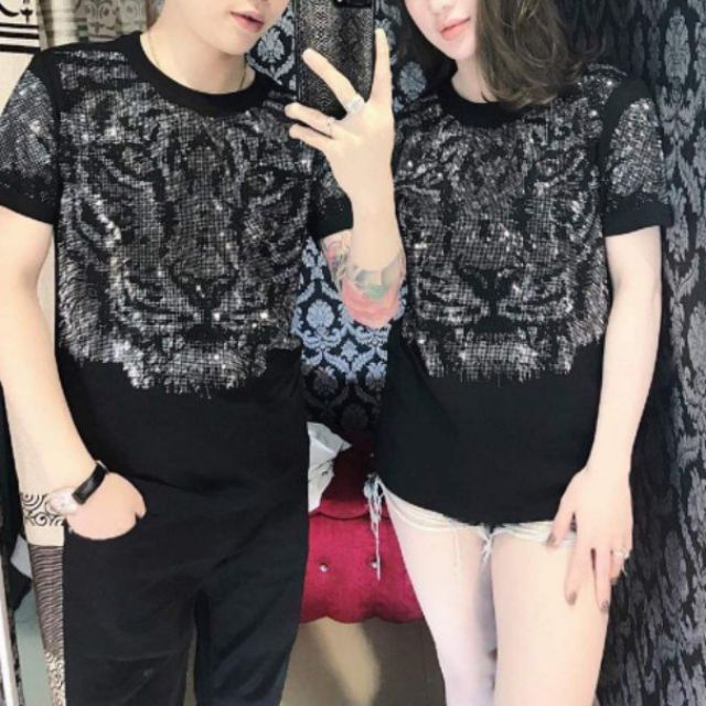 Áo cộc tay nam nữ siêu cấp đính đá mặt hổ