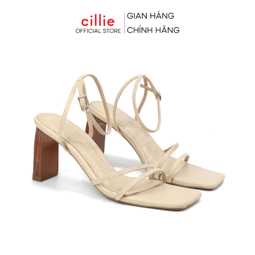Giày sandal cao gót nữ dây mảnh thời trang gót vuông giả gỗ cao 8cm đi làm đi học Cillie 1070