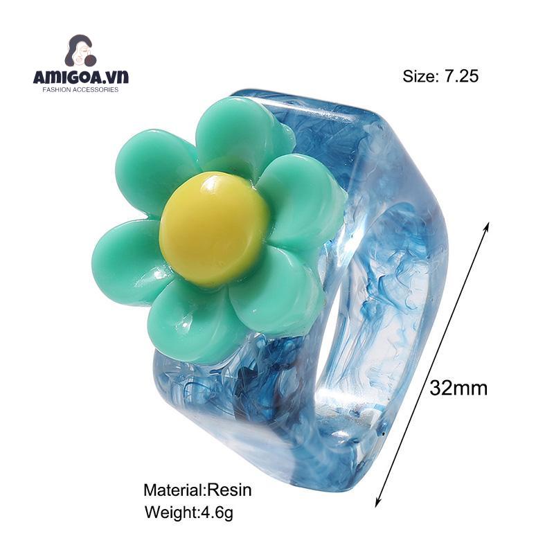 ✨✨Nhẫn nhựa acrylic họa tiết hoa phong cách Hàn Quốc thời trang cỡ 17mm