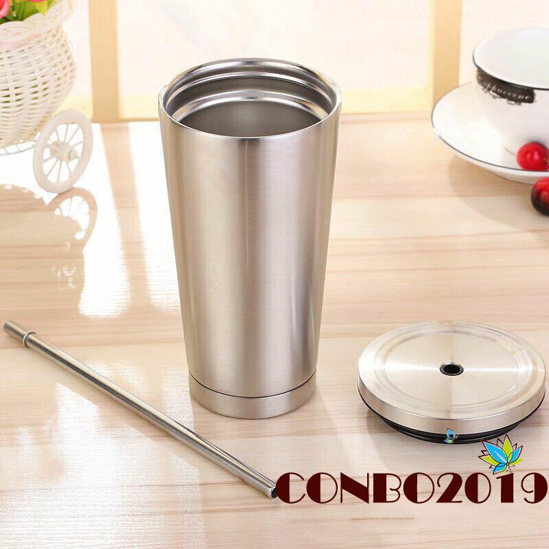 Cốc uống nước bằng thép không gỉ 500ml kèm ống hút