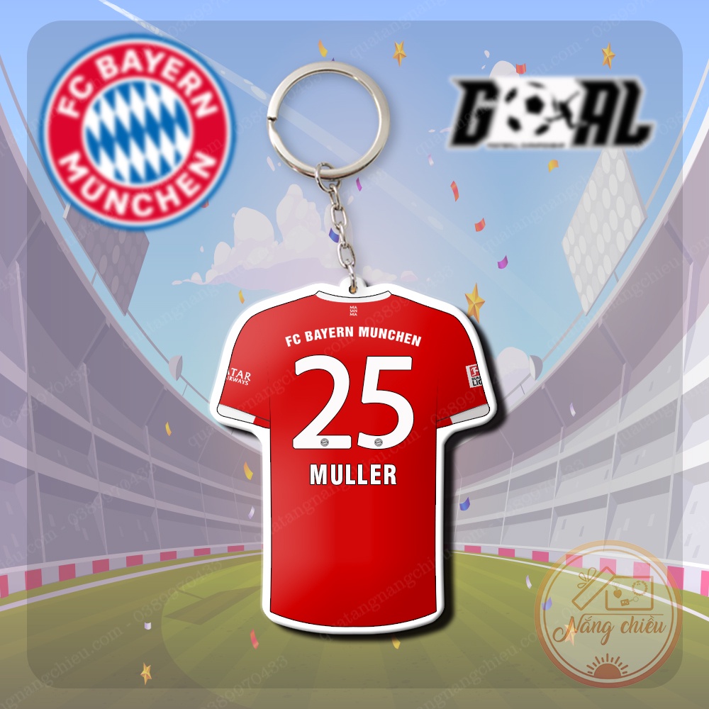 Móc Khóa Dày In Sắc Nét 2 Mặt, Áo Đấu CLB Bayern Munich với các thủ Muller, Neuer, Daives, Mane, Sane