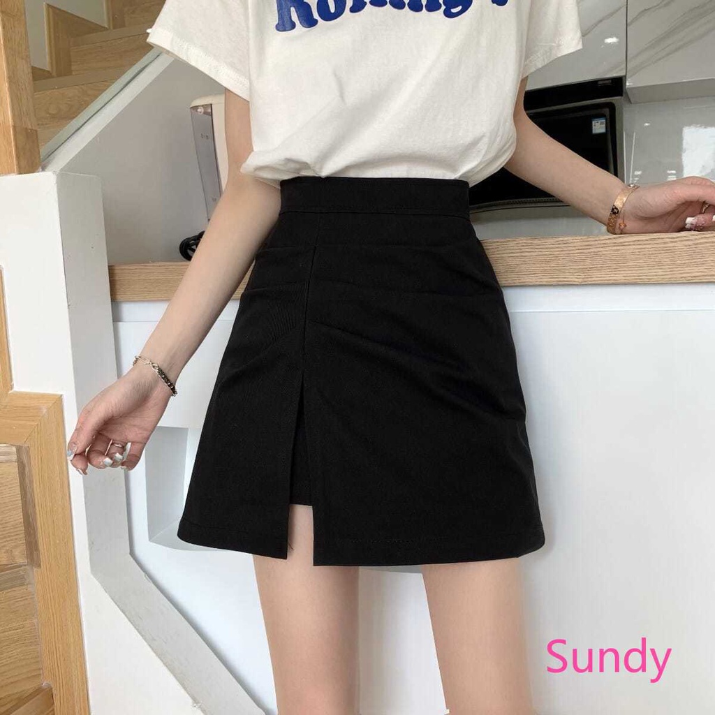Chân Váy Lưng Cao Xẻ Tà Thời Trang Mùa Hè Hàn Quốc Cho Nữ