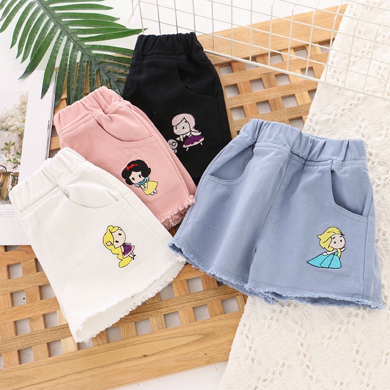 Quần Short Cotton Thêu Họa Tiết Hoạt Hình Xinh Xắn Theo Phong Cách Mùa Hè Dành Cho Bé 4-9 Tuổi