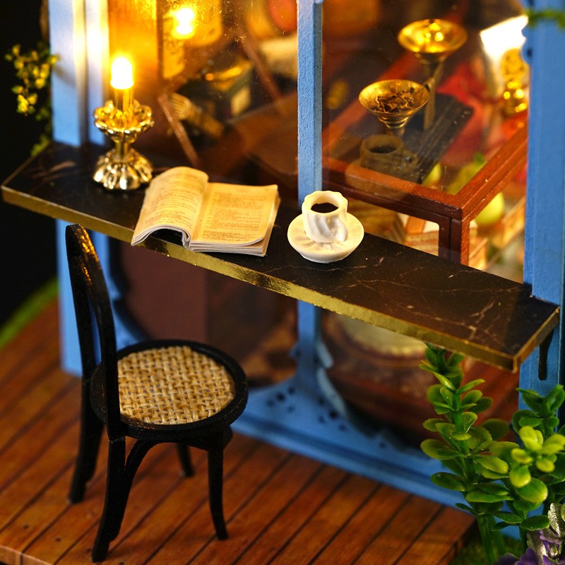 Mô hình nhà búp bê DIY Doll House Miniature_ ROSE GARDEN TEA HOUSE _Tặng TẤM CHE BỤI + KEO + CÓT NHẠC