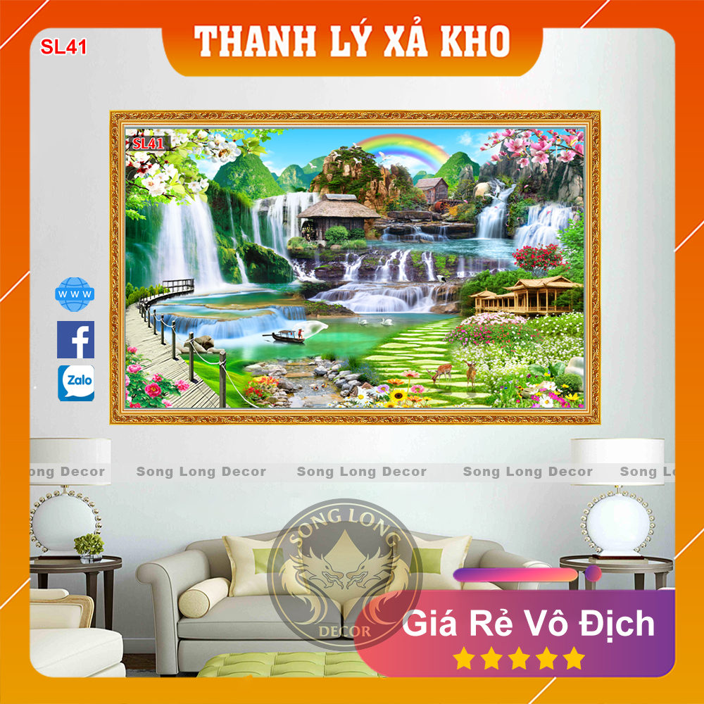 Tranh Dán Tường Sơn Thủy Hữu Tình - SL41- Tranh 3d Phòng khách - Song Long Decor