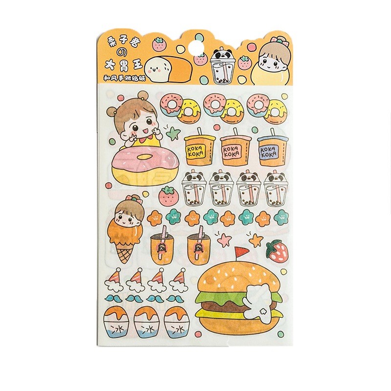 Set sticker và washi cute trang trí sổ cute màu hồng vàng xanh đỏ.