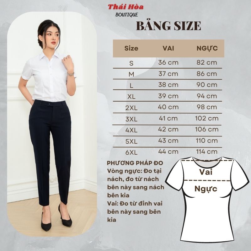 Áo sơ mi nữ tay ngắn trắng cao cấp kiểu công sở sợi tre bigsize Thái Hoà N8919-01-01