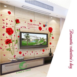 Decal dán tường hình hoa hồng đỏ