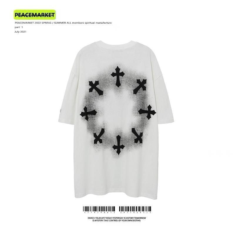 PEACEMARKET dark High Street vintage loose short-sleeved T-shirt men's and women's cross printed half-sleeved clothes eqfk