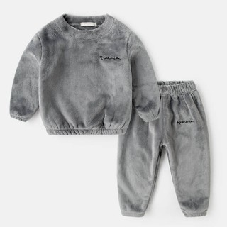 Bộ đồ ngủ 2 món bằng vải lông cừu san hô ấm áp cho bé trai và bé gái